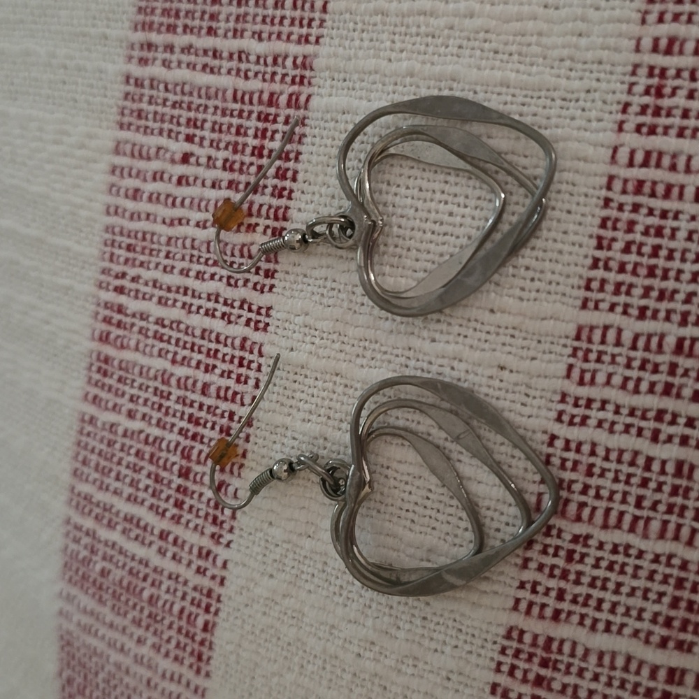 Heart Dangle Earrings - Silver-Colored - Euc - image 4